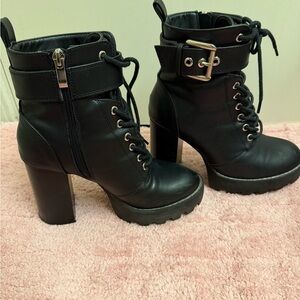 Forever Black Lace-Up Ankle Boots